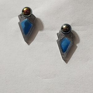 Hand Crafted Silver and Blue Art Deco Earrings
